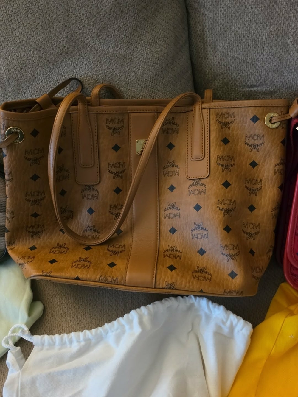MCM Cognac Visetos Logo Shopper Tote